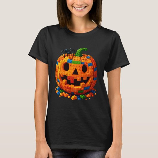 Jack O Lantern Pumpkin Blocks Building Happy Hallo T-Shirt (Vorderseite)