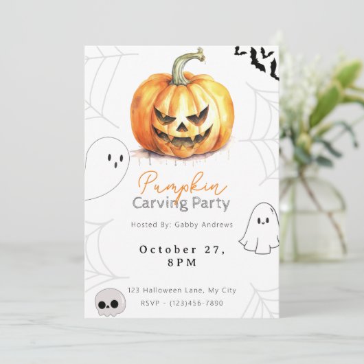 Jack-O' Lantern Pumpkin Carving Party Einladung (Stehend Vorderseite)