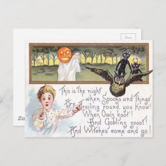 Jack O' Lantern Pumpkin Ghost Owl Goblin Postkarte (Vorne/Hinten)