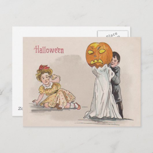 Jack O' Lantern Pumpkin Ghost Trick oder Behandlun Postkarte (Vorne/Hinten)