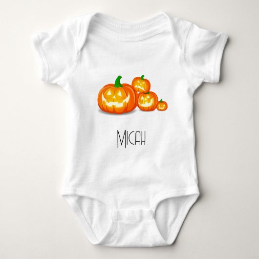 Jack-O-Lantern Pumpkin Monogramm Name Baby Strampler (Vorderseite)