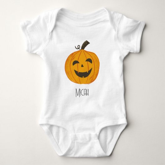 Jack-O-Lantern Pumpkin Monogramm Name Baby Strampler (Vorderseite)