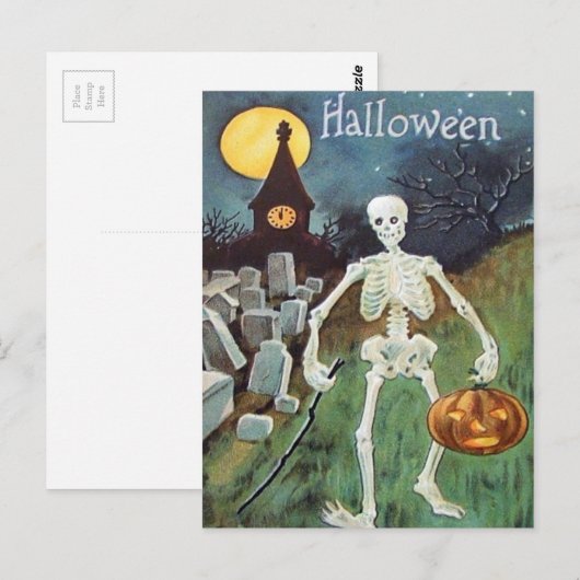 Jack O' Lantern Pumpkin Skeleton Friedhof Postkarte (Vorne/Hinten)