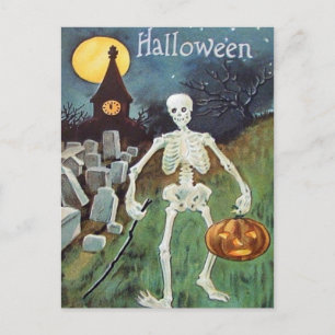 Jack O' Lantern Pumpkin Skeleton Friedhof Postkarte