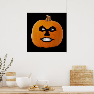 Jack o' Lantern Sinister Face, Halloween Pumpkin Poster