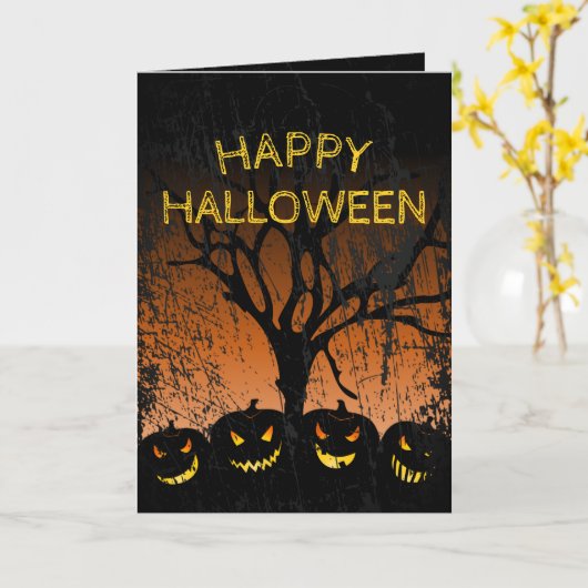Jack-o-lantern-Spooky Tree Halloween Karte (Gelbe Blume)