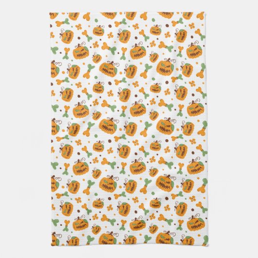 Jack-o-Lantern und Knochen-Spooky Halloween Geschirrtuch (Vertikal)