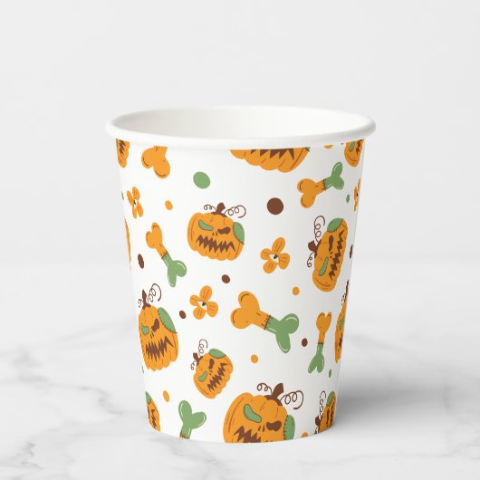 Jack-o-Lantern und Knochen-Spooky Halloween Pappbecher (Rückseite)