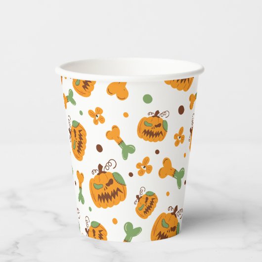 Jack-o-Lantern und Knochen-Spooky Halloween Pappbecher (Vorderseite)