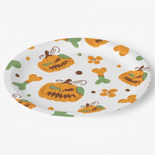 Jack-o-Lantern und Knochen-Spooky Halloween Pappteller (Schrägansicht)