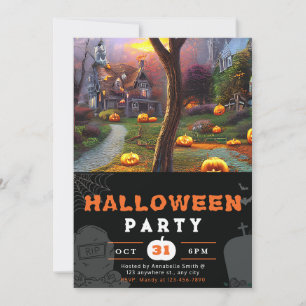 Jack-O' Lantern und Spuk Schwarzes Halloween Einladung