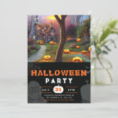 Jack-O' Lantern und Spuk Schwarzes Halloween Einladung (Stehend Vorderseite)