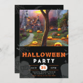 Jack-O' Lantern und Spuk Schwarzes Halloween Einladung (Vorne/Hinten)