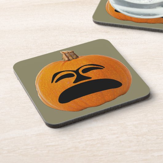 Jack o' Lantern Unglückliches Gesicht, Halloween P Getränkeuntersetzer (Linke Seite)