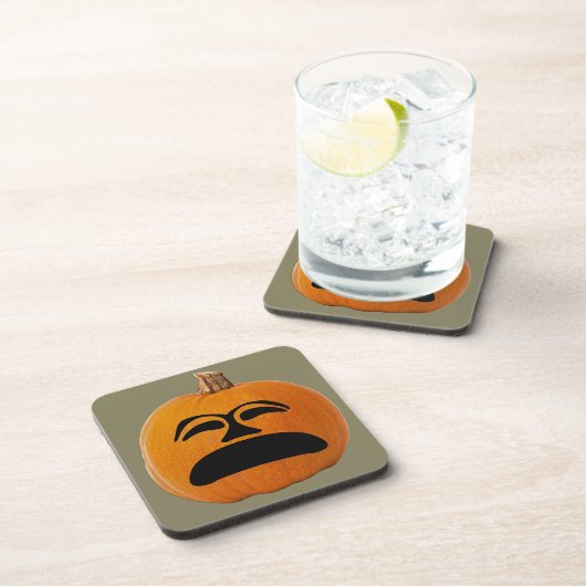 Jack o' Lantern Unglückliches Gesicht, Halloween P Getränkeuntersetzer (Rechte Seite)