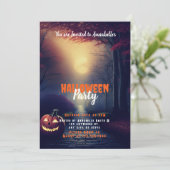 Jack-O' Lantern Vollmoon Forest Halloween-Party Einladung (Stehend Vorderseite)