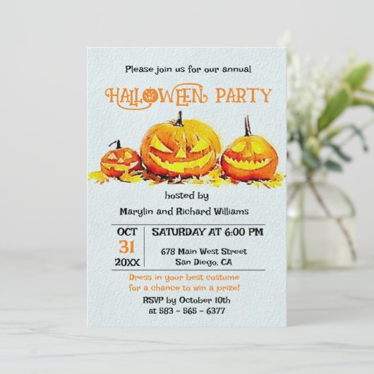 Jack O' Lanterns auf Herbstauslaufbahn Halloween-P Einladung (Stehend Vorderseite)