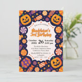 Jack-O' Lanterns Candy Halloween Geburtstag Einladung (Stehend Vorderseite)
