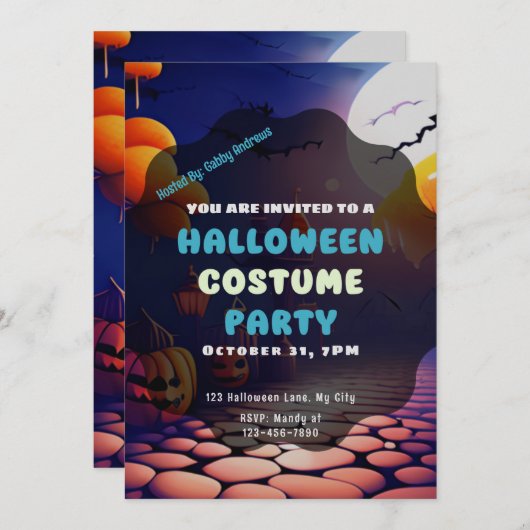 Jack-O' Lanterns Full Moon Creepy Halloween Einladung (Vorne/Hinten)