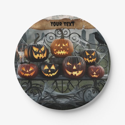 Jack-o'-Lanterns mit Spinnennetzen Pappteller (Vorderseite)