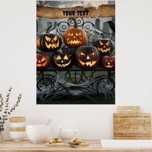 Jack-o'-Lanterns mit Spinnennetzen Poster (Küche)