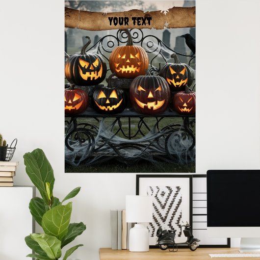 Jack-o'-Lanterns mit Spinnennetzen Poster (Heimbüro)