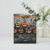Jack-o'-Lanterns mit Spinnennetzen Postkarte (Stehend Vorderseite)