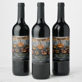 Jack-o'-Lanterns mit Spinnennetzen Weinetikett (Flaschen)