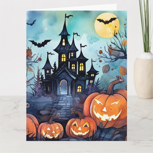 Jack O’Lanterns Spuk Herrenhaus Ghost Halloween Karte (Vorderseite)