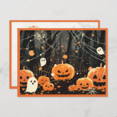 Jack O' Lanterns und Geister im Halloween-Wald Postkarte (Vorne/Hinten)