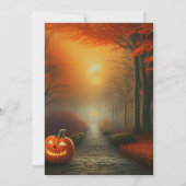 Jack-O'-Laterne auf Herbstwaldweg Halloween Einladung (Rückseite)