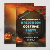 Jack-O'-Laterne auf Herbstwaldweg Halloween Einladung (Vorne/Hinten)