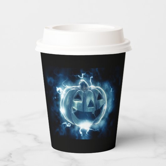 Jack-o-Laterne im Regen Pappbecher (Rückseite)