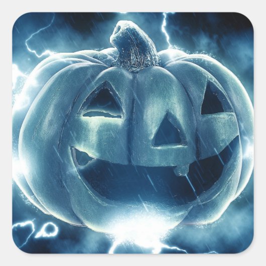 Jack-o-Laterne im Regen Quadratischer Aufkleber (Vorderseite)