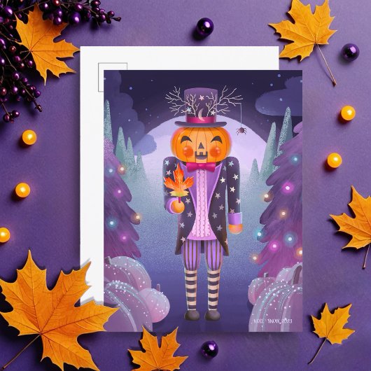 Jack-o'-Laterne Pumpkin Nutcracker Lila Postkarte