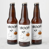 Jack-o’-Laterne und ein weißes Ghost-Boom Hallowee Bierflaschenetikett (Flaschen)