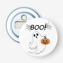 Jack-o’-Laterne und ein weißes Ghost-Boom Hallowee Flaschenöffner