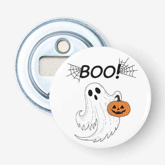 Jack-o’-Laterne und ein weißes Ghost-Boom Hallowee Flaschenöffner (Vorderseite)