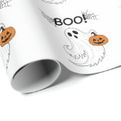 Jack-o’-Laterne und ein weißes Ghost-Boom Hallowee Geschenkpapier (Rolleneckpunkt)