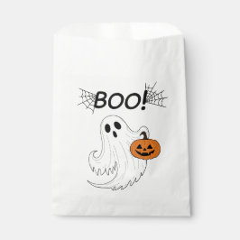 Jack-o’-Laterne und ein weißes Ghost-Boom Hallowee Geschenktütchen
