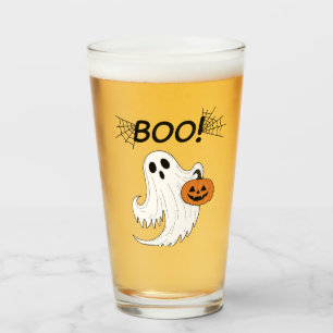 Jack-o’-Laterne und ein weißes Ghost-Boom Hallowee Glas