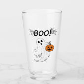 Jack-o’-Laterne und ein weißes Ghost-Boom Hallowee Glas (Vorderseite)