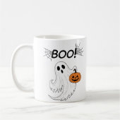 Jack-o’-Laterne und ein weißes Ghost-Boom Hallowee Kaffeetasse (Links)