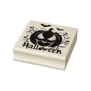 Jack-O-Laterne und Fledermäuse Gummistempel