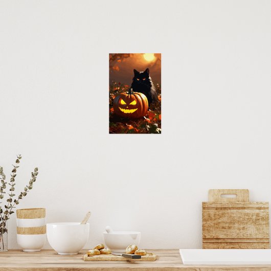 Jack-o’-Laterne und Schwarze Katze Poster (Küche)