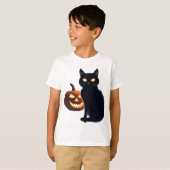 Jack-o-Laterne und Schwarze Katze zu Halloween T-Shirt (Vorne ganz)