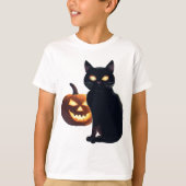 Jack-o-Laterne und Schwarze Katze zu Halloween T-Shirt (Vorderseite)