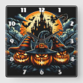 Jack-o'-Laternen leuchten unter Mondlicht Quadratische Wanduhr (Vorderseite)