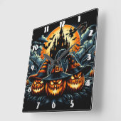 Jack-o'-Laternen leuchten unter Mondlicht Quadratische Wanduhr (Winkel)