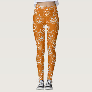 Jack-o-Laternen Muster.White Orange BG Leggings
